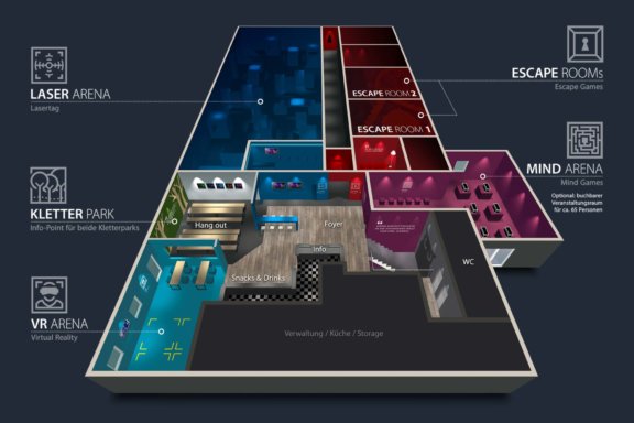 Die Erlebnisübersicht von der OWL-GAMES Eventlocation.